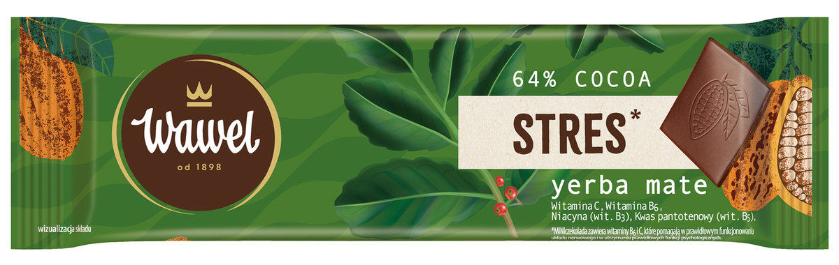 Baton MINIczekolada Gorzka 64% Yerba Mate Stres Wawel 20g