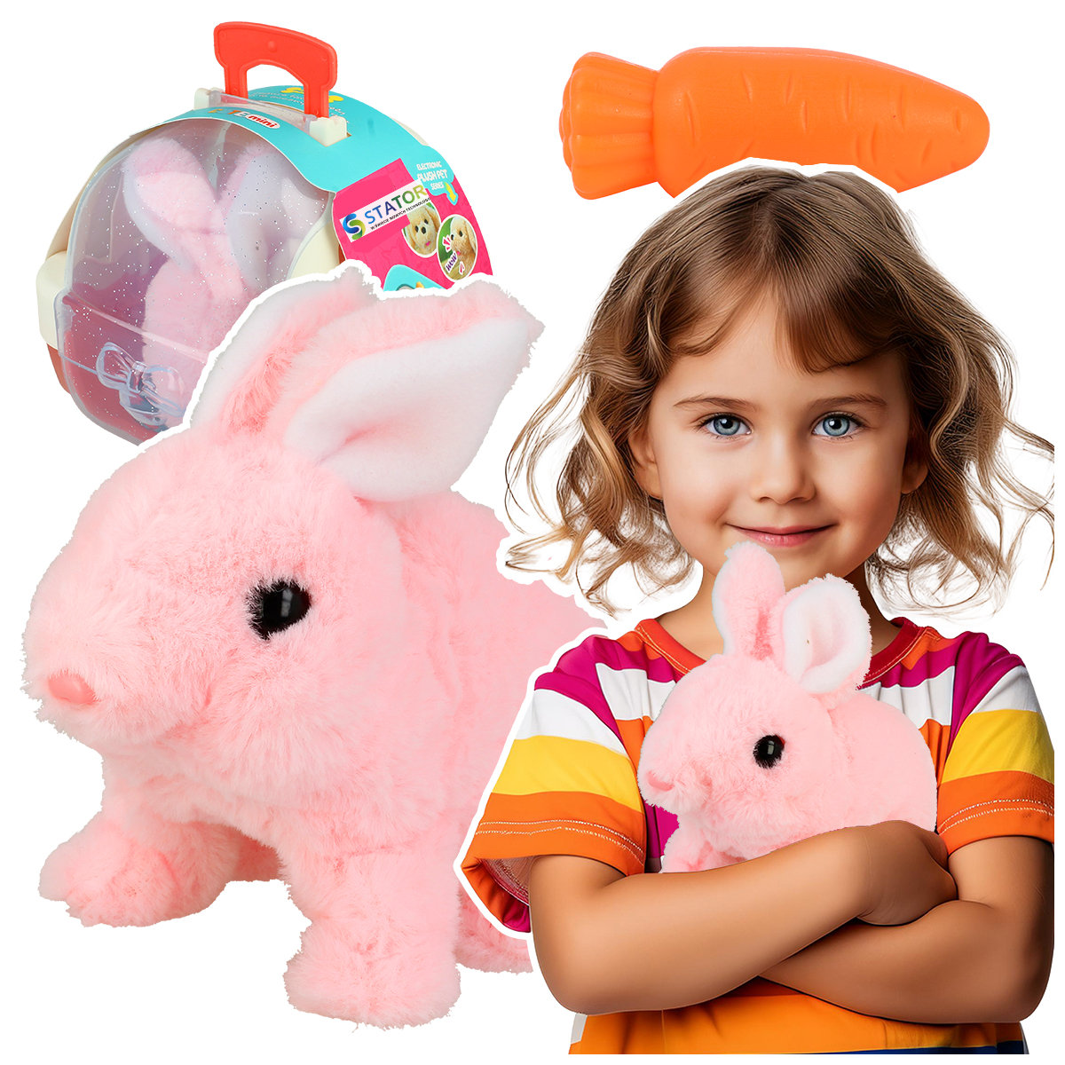 Interaktywny Pluszowy Różowy Króliczek z Klatką i Marchewką dla dzieci Z926R