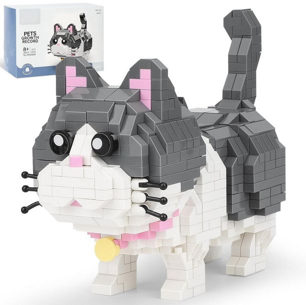 Klocki konstrukcyjne mini budowlane cegiełki model figurka DIY kot 673el 3D