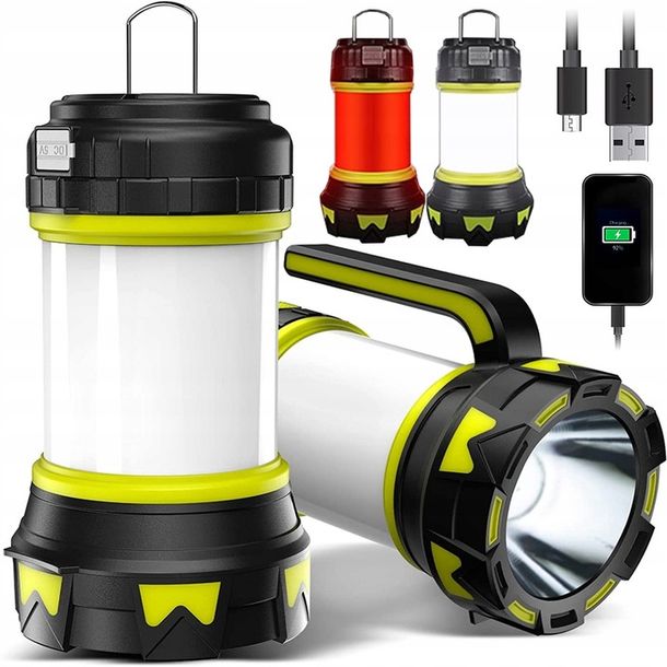 Latarka Kempingowa Led Lampa Turystyczna Usb Wodoodporna Hak Rączka 2400lum