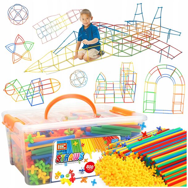 Zestaw Xxl Słomki Klocki Konstrukcyjne Rurki Na Prezent 800 El. 195 Cm