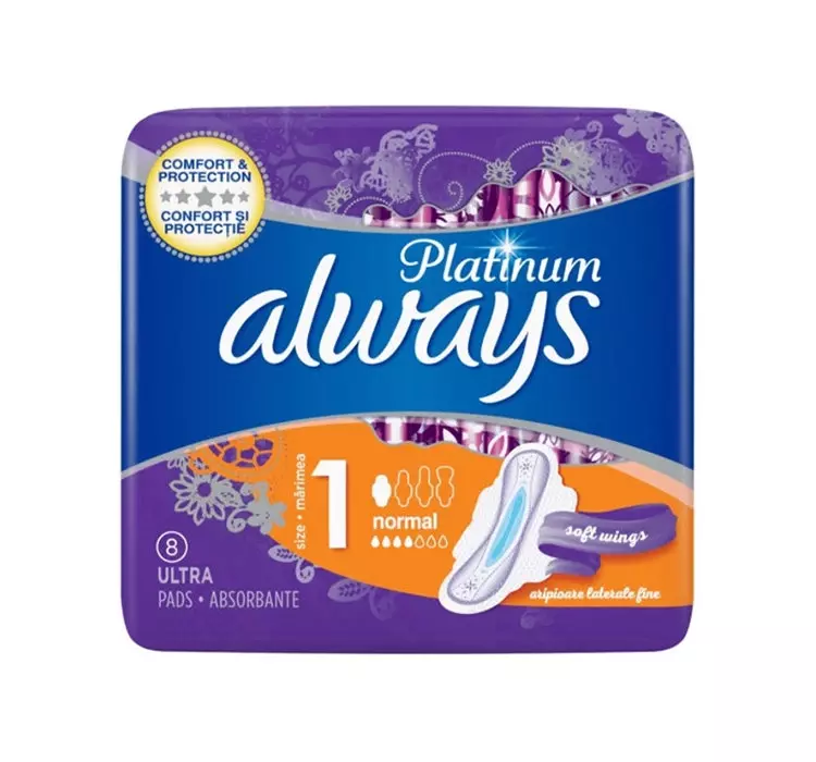ALWAYS PLATINUM PODPASKI HIGIENICZNE ZE SKRZYDEŁKAMI 1 NORMAL 8 SZTUK