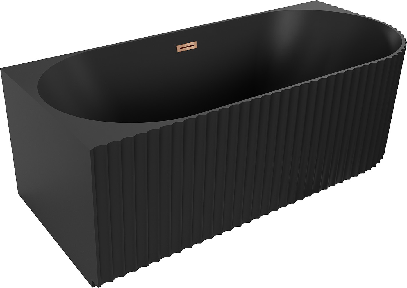 Mexen Gia wanna wolnostojąca narożna ryflowana lewa 150 x 75 cm, czarna mat, przelew różowe złoto - 52701507571L-60