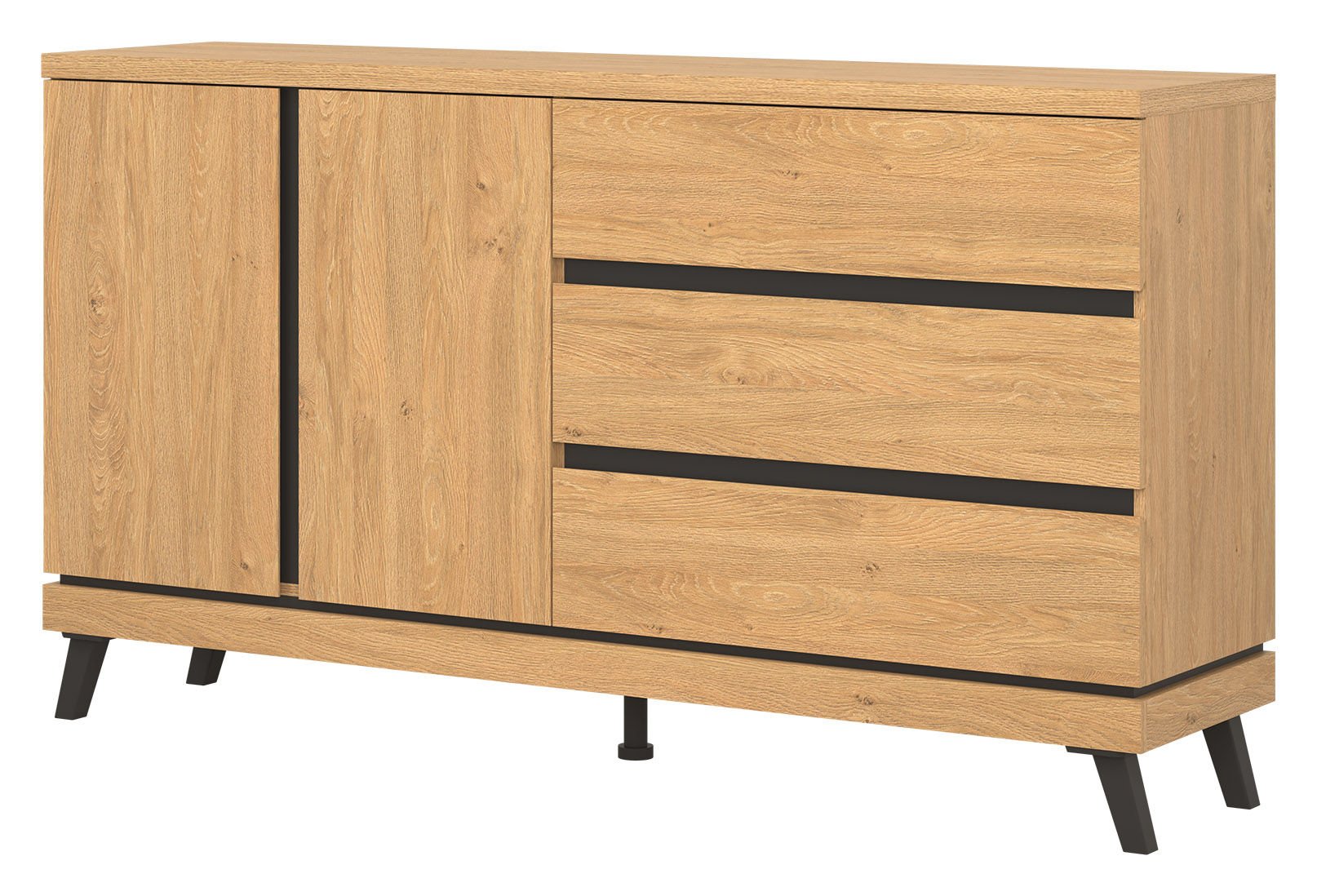 Komoda Ate At03 2D3S Dąb Kamienny / Czarny