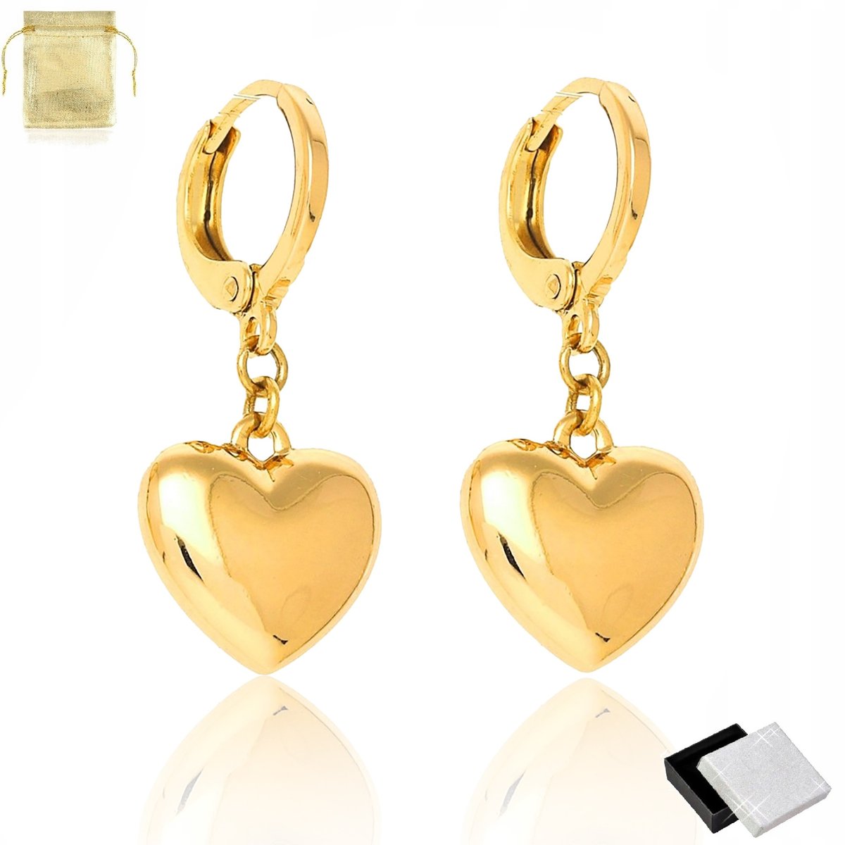 Piękne Złote Kolczyki Serca Wiszące Na Prezent Dla Dziewczyny Kobiety Żony