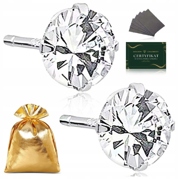 Kolczyki Srebrne Cyrkonie Okrągłe 6 Mm Srebro Próba 925 Na Prezent+Gratis