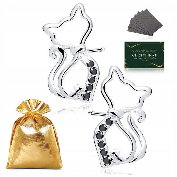 Srebrne Kolczyki Kotki Z Cyrkoniami 925 Rodowane Prezent Dla Dziewczynki