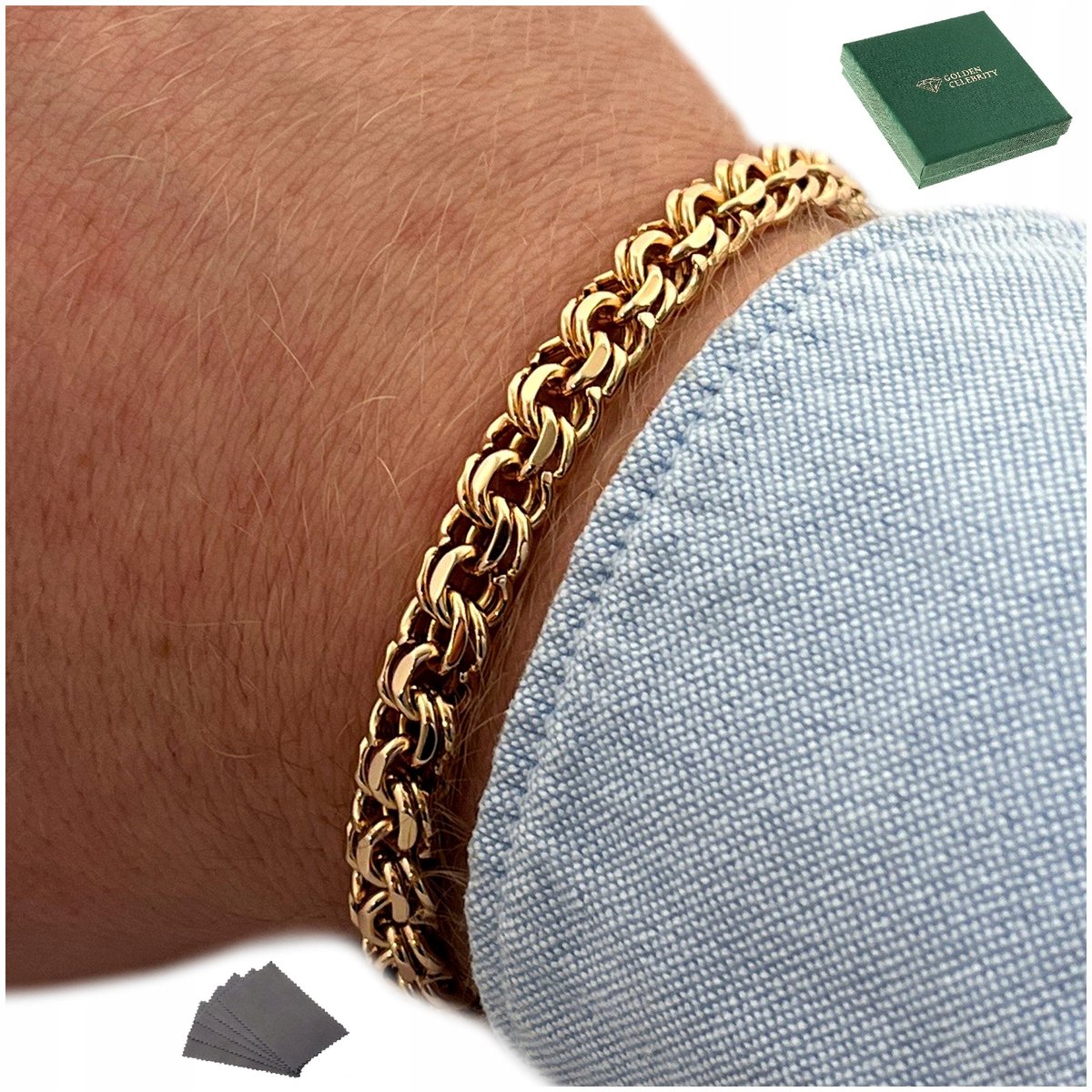 Gruba Męska Złota Bransoleta Splot Garibaldi 8 Mm Stal Chirurgiczna+Gratisy
