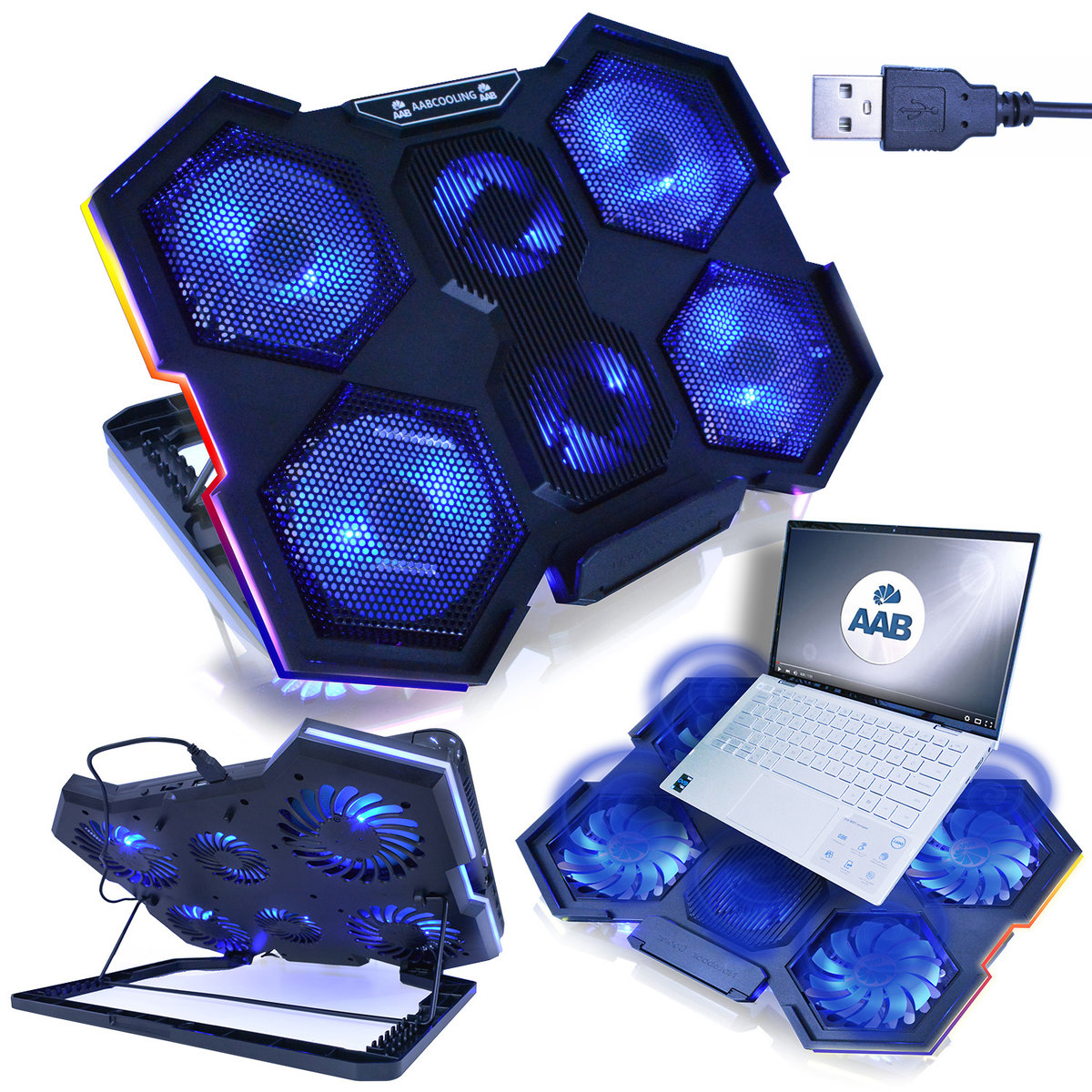 AABCOOLING HURRICANE PODSTAWKA CHŁODZĄCA POD LAPTOPA 15,6-17' PODKŁADKA POD NOTEBOOKA NA KOLANA USB RGB