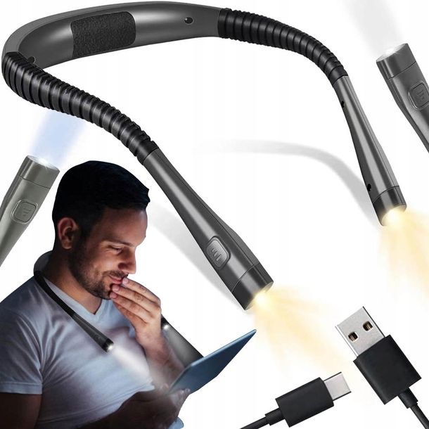 Elastyczna Lampka Led Do Czytania Książek Latarka Na Szyję Akumulator Usb