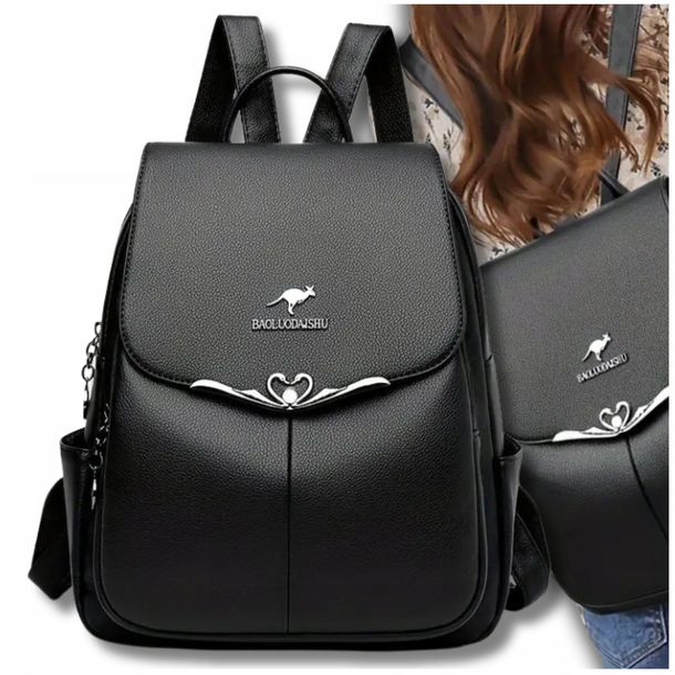 Plecak damski czarny skórzany elegancki szkolny ekoskóra miejski łabędzie