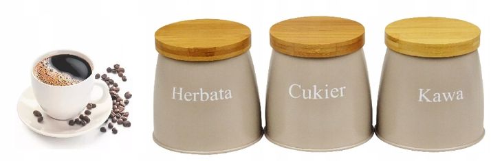 Zestaw 3 Pojemników Kawa Herbata Cukier Pojemniki