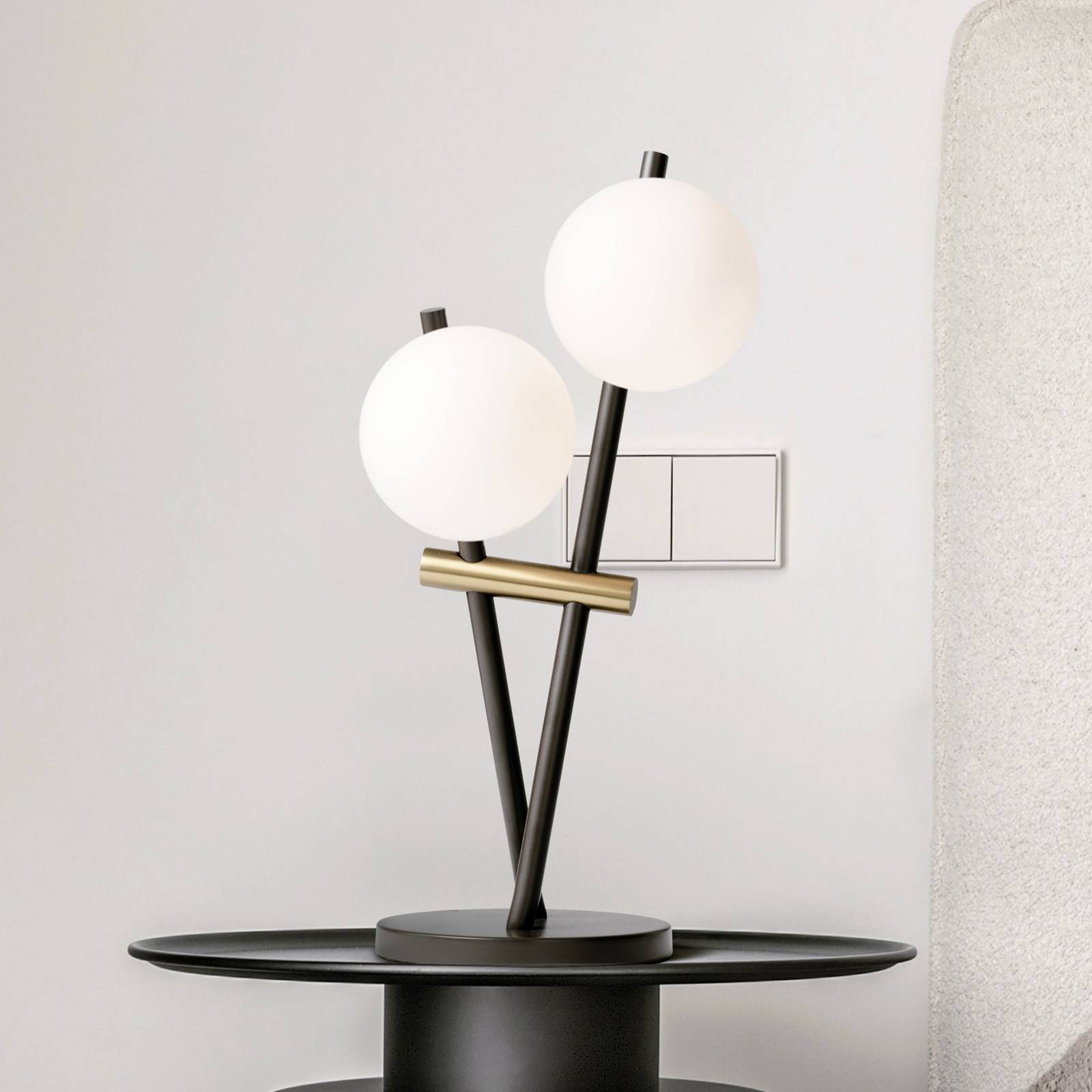 miloox by Sforzin Lampa stołowa Kika, 2-punktowa, czarny/biały, metal, szkło