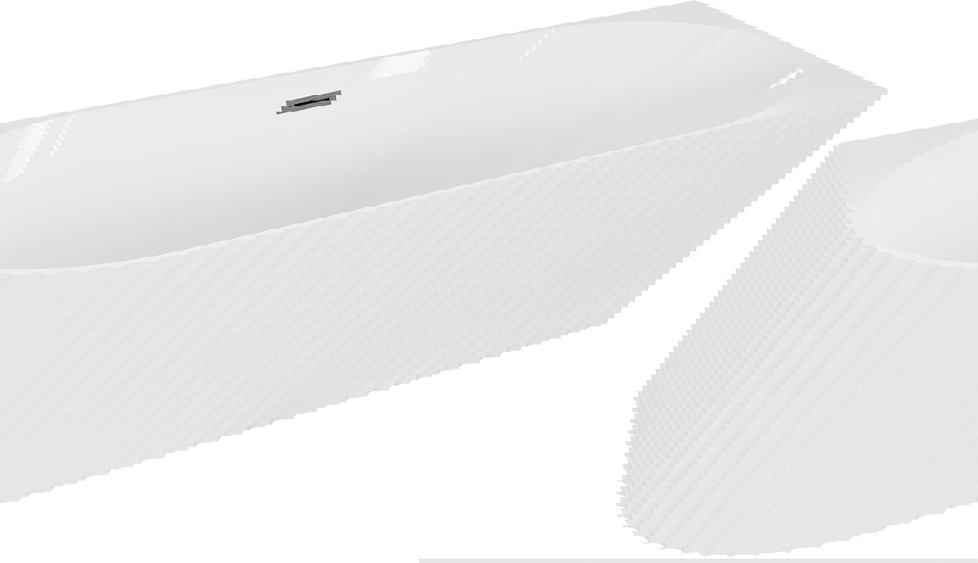 Mexen Gia wanna wolnostojąca narożna ryflowana prawa 170 x 80 cm, biała połysk, przelew gun gray szczotkowany - 52701708000P-66