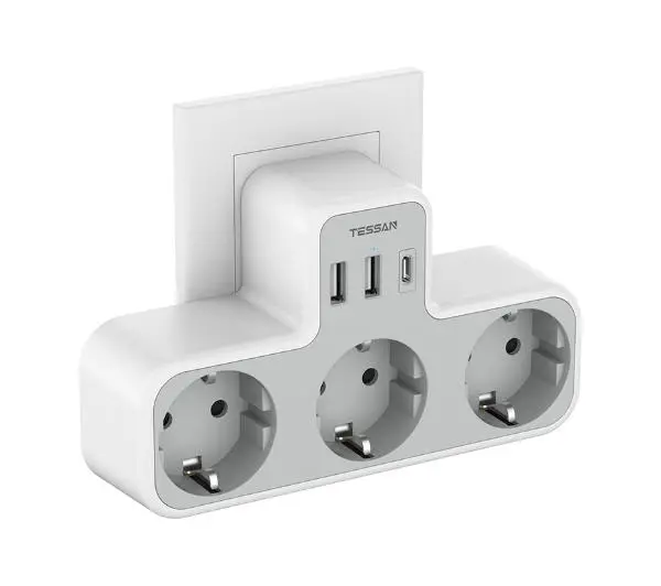 Tessan TS-323-DE-C 3 gniazda 2x USB-A USB-C Biało-szary