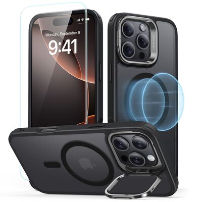 Etui ESR Classic Hybrid Kickstand HaloLock MagSafe + Tempered Glass do Apple iPhone 16 Pro Max Czarny matowy