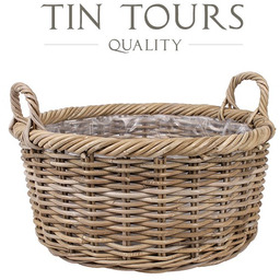 Tin Tours OKRĄGŁY KOSZ Z RATTANU Z FOLIĄ I UCHWYTAMI 51x51x24/33 cm