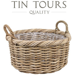 Tin Tours OKRĄGŁY KOSZ Z RATTANU Z FOLIĄ I UCHWYTAMI 40x40x21/27 cm
