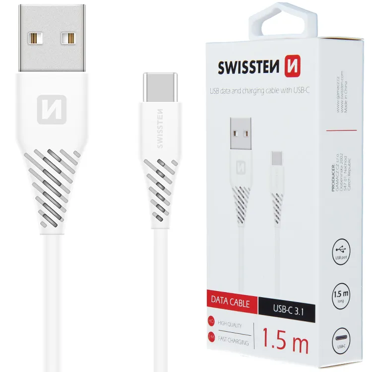 Swissten 71504400 kabel USB 1,5 m USB A USB C Biały