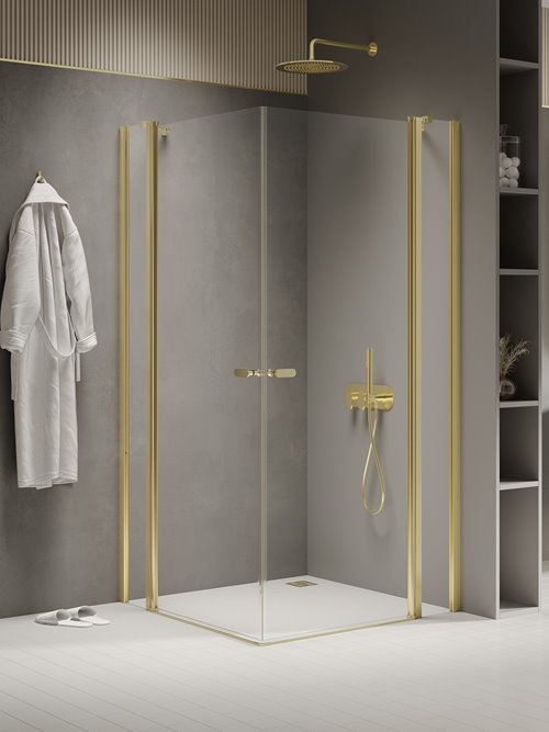 New Trendy Złota kabina prostokątna 80x90 K-4374 New Soleo Light Gold
