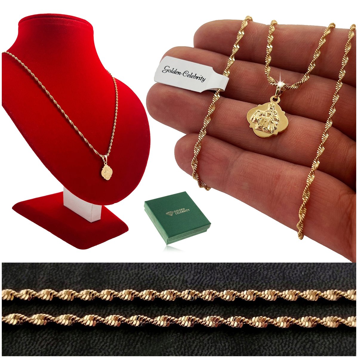 Złoty Łańcuszek Naszyjnik Medalik Szkaplerz Ze Stali Chirurgicznej Prezent