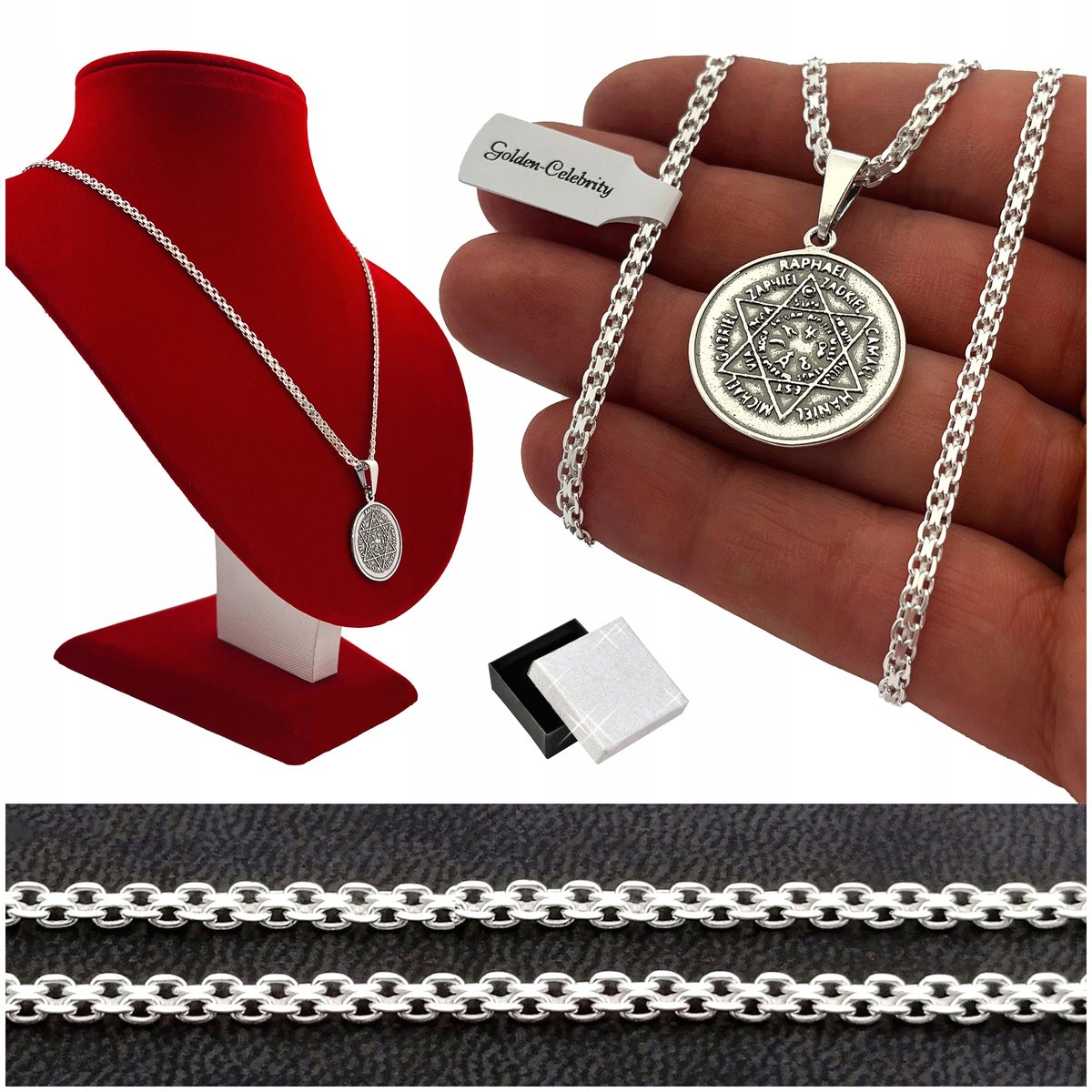 Naszyjnik Srebro 925 Bismark Talizman 7 Siedmiu Archaniolów Pieczęc Amulet