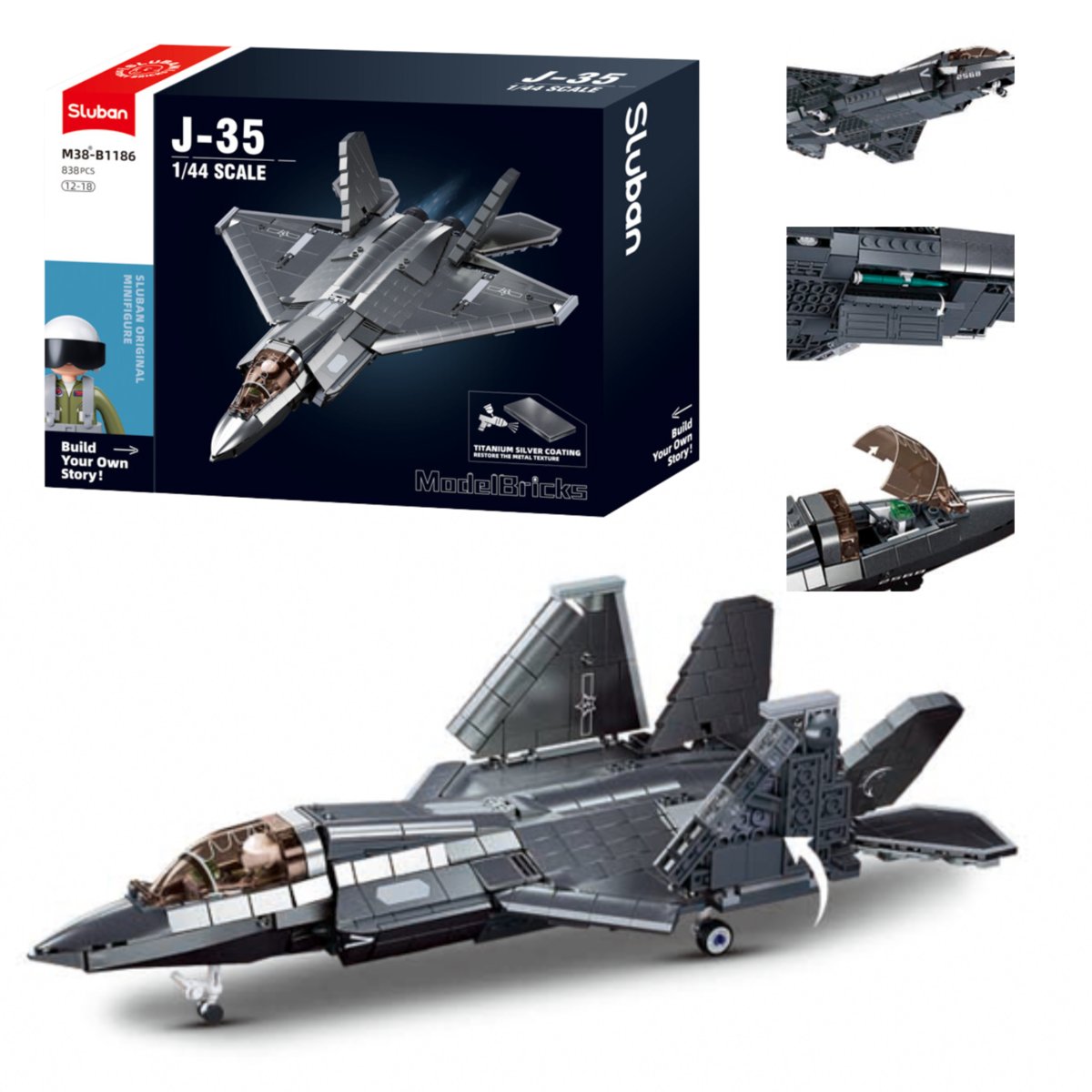 KLOCKI SLUBAN B1186 Myśliwiec J-35 Modelbricks 838 El.