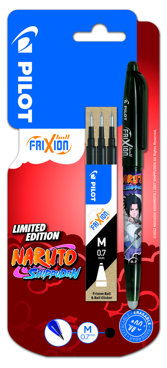 PILOT PIÓRO KULKOWE FRIXION BALL CZARNY 0,7 X1 + WKŁADY FRIXION X3 NARUTO