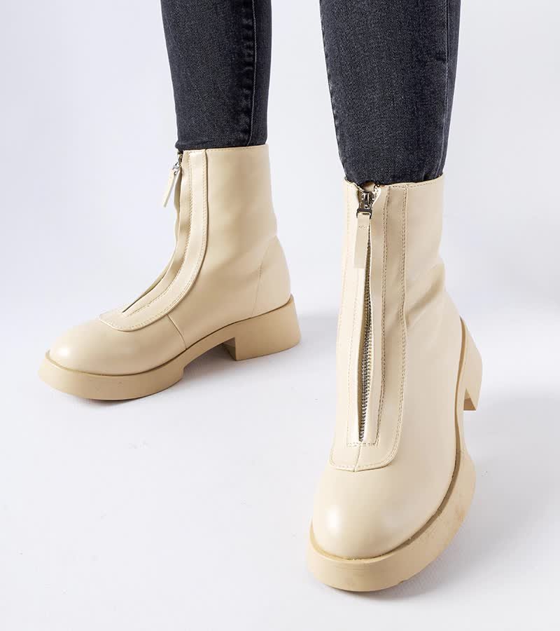 Beżowe ocieplane botki z suwakiem Baldo-40