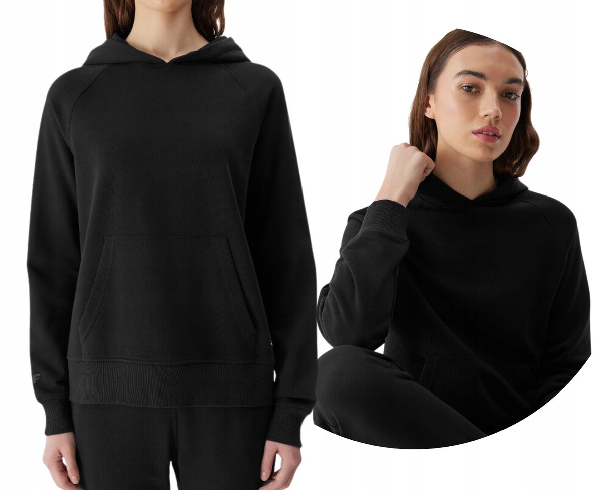 Dresowa damska bluza kangurka z kapturem 4F 4FWSS24TSWSF0955-20S Czarny