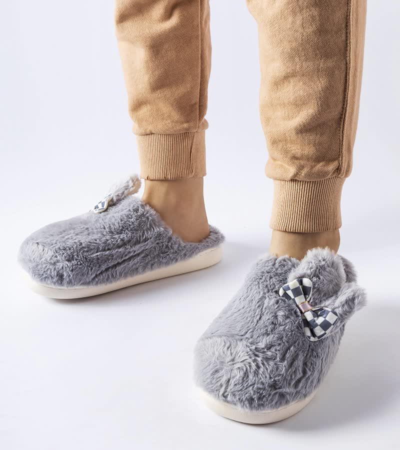 Szare ocieplane damskie kapcie z uszami Buga-38/39