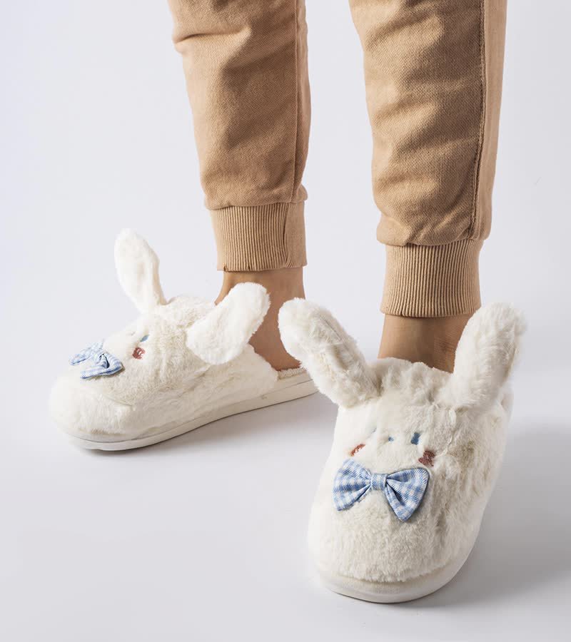 Białe kapcie z uszami i kokardką Bruna-38/39