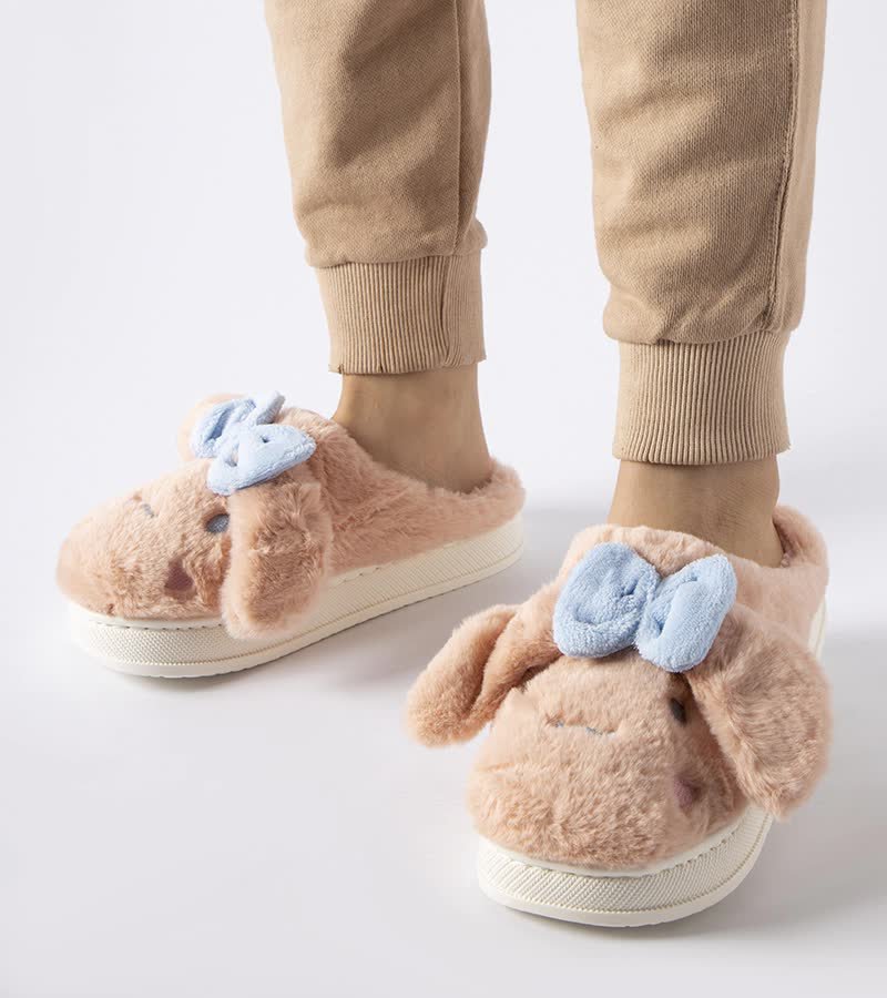 Różowe ciepłe kapcie z uszami i kokardą Gilda-38/39