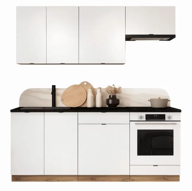 Komplet 6 szafek kuchennych biały + dąb artisan 200 cm C1-N88