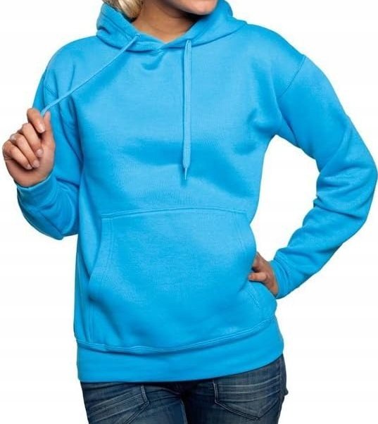 Damska bluza dresowa kangurka z kapturem L niebieska lazur