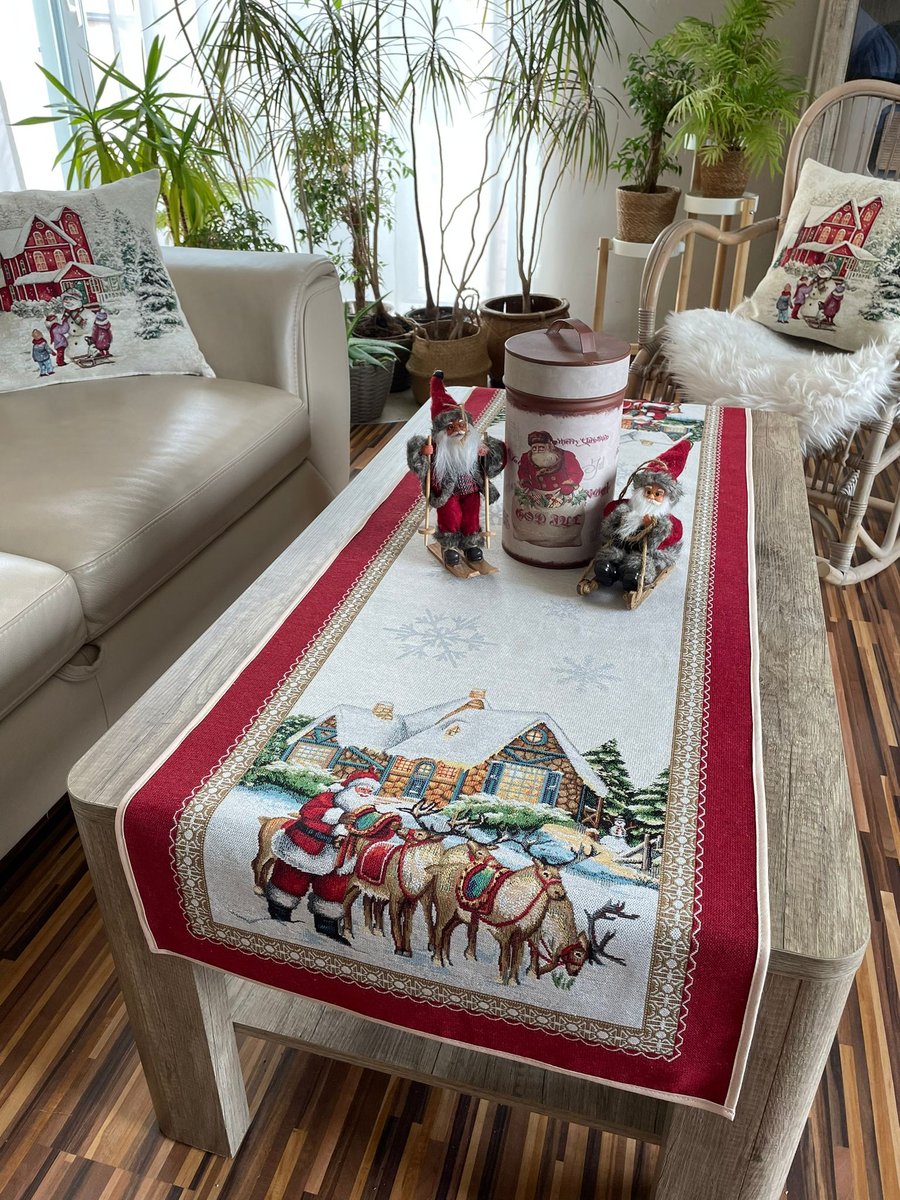 Bieżnik ze Świętym Mikołajem 45x140 cm V15 gobelinowy świąteczny
