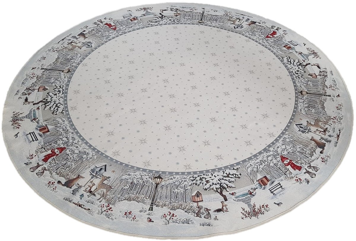 Obrus okrągły ze zwierzętami 140 cm 854 gobelinowy świąteczny