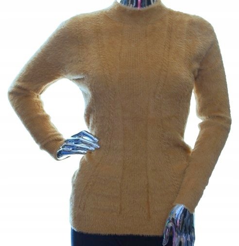 Damski miękki sweter typu alpaka półgolf ze wzorem karmelowy UNI