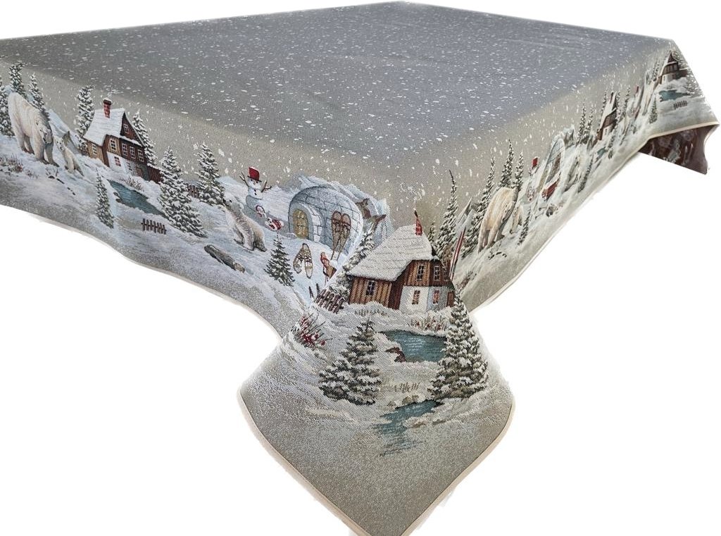 Obrus 120x140 cm z misiami polarnymi 1058 gobelinowy świąteczny