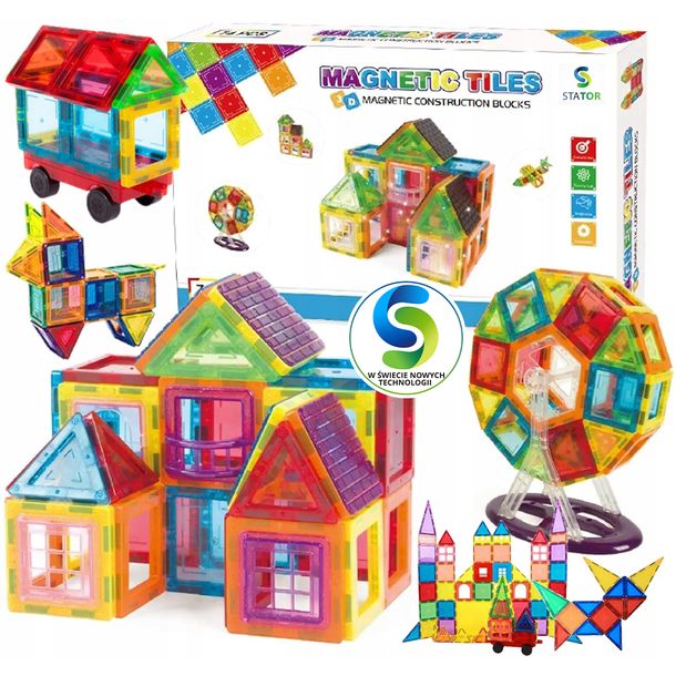 Duże Klocki Magnetyczne Konstrukcyjne 3d Magnetic Tiles 70 El. +naklejka A