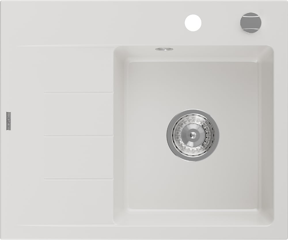 Mexen Ben zlewozmywak granitowy 1-komorowy z ociekaczem lewy 600 x 500 mm, biały, syfon chrom - 6522605000-20