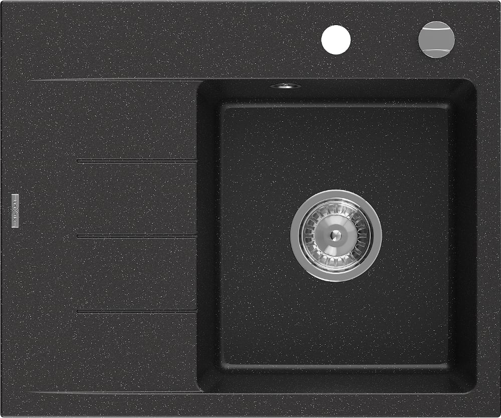 Mexen Ben zlewozmywak granitowy 1-komorowy z ociekaczem lewy 600 x 500 mm, czarny/srebrny metalik, syfon chrom - 6522605000-73