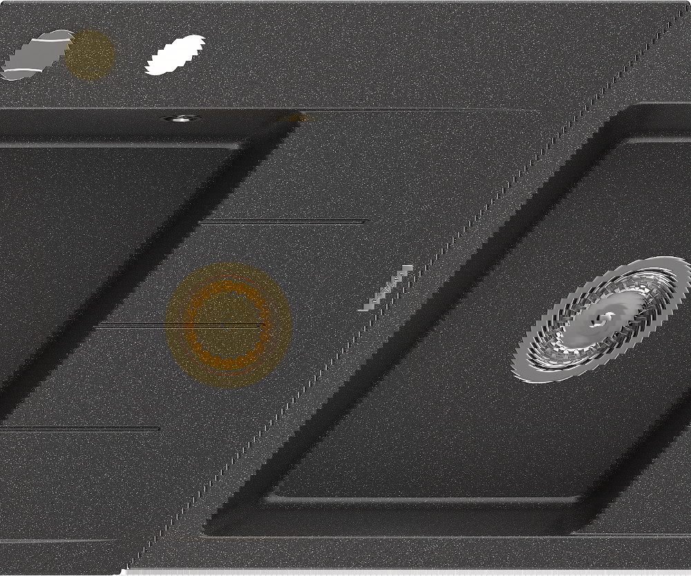 Mexen Ben zlewozmywak granitowy 1-komorowy z ociekaczem prawy 600 x 500 mm, czarny nakrapiany, syfon złoty - 6523605000-76-G