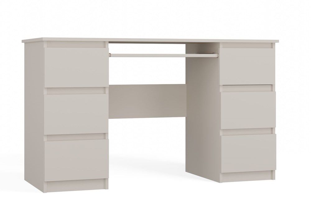 Biurko komputerowe, 6 szuflad, kuba, 130x51x76 cm, beżowy, mat