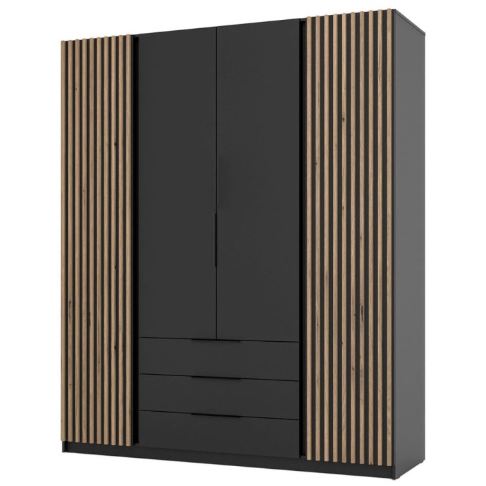 Szafa z lamelami KAJA BL/BL-EV 2LAM2F3S Czarny, dąb evoke