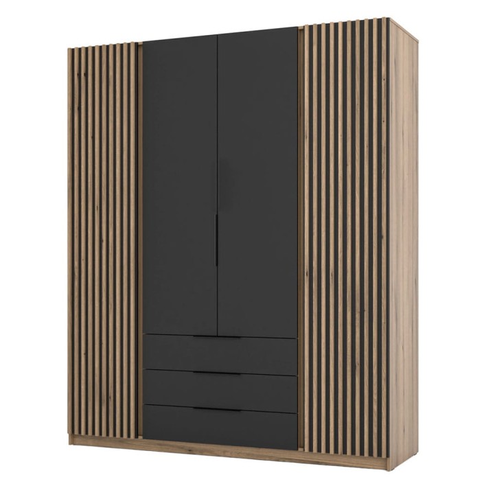 Szafa z lamelami KAJA EV/BL-EV 2LAM2F3S Czarny, dąb evoke