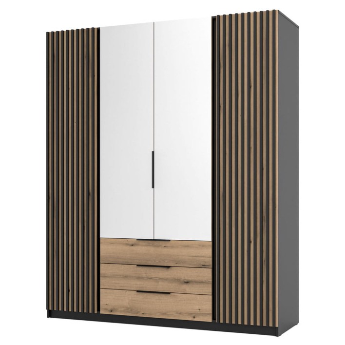 Szafa z lamelami i lustrem KAJA BL/EV-BL 2LAM2LUS3S Dąb evoke, czarny