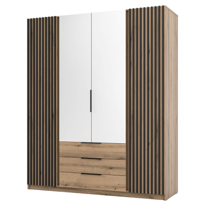 Szafa z lamelami i lustrem KAJA EV/EV-BL 2LAM2LUS3S Dąb evoke, czarny