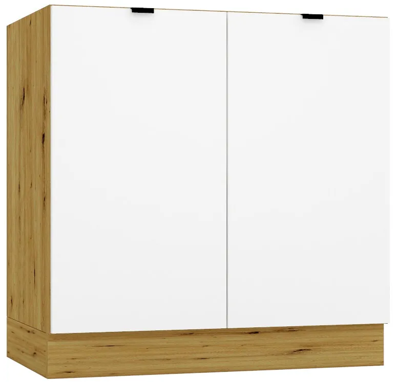 Dwudrzwiowa Szafka Biały Kuchenna Pod Zlew 80 Cm + Dąb Artisan K5-K70