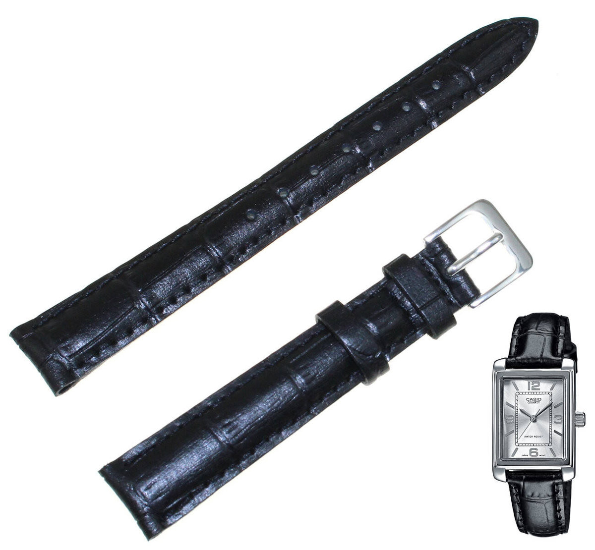 Skórzany pasek do zegarka Casio LTP-1234L czarny 14 mm